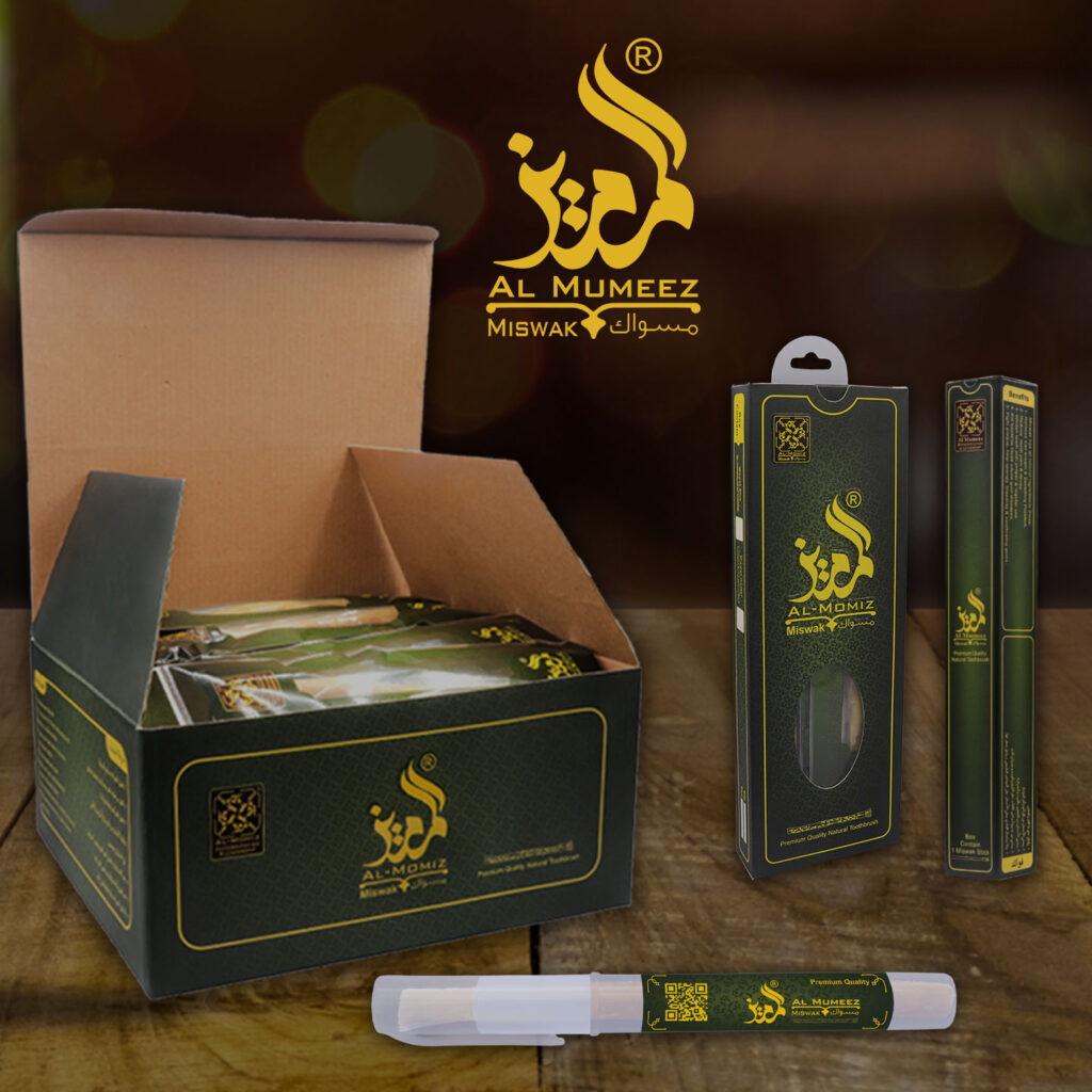 Al-Mumeez miswak with 60 Pieces box in table scene