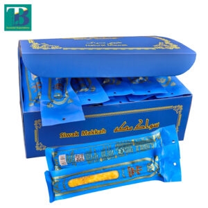 Box of 60 premium Siwak sticks from Makkah in blue packaging, natural teeth cleaning miswaks for oral hygiene.