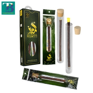 Two olive miswak sticks with two elegant glass holders on with white background