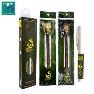 Two olive miswak sticks with Doodiya plastic holders for natural oral hygiene and eco-friendly teeth cleaning.