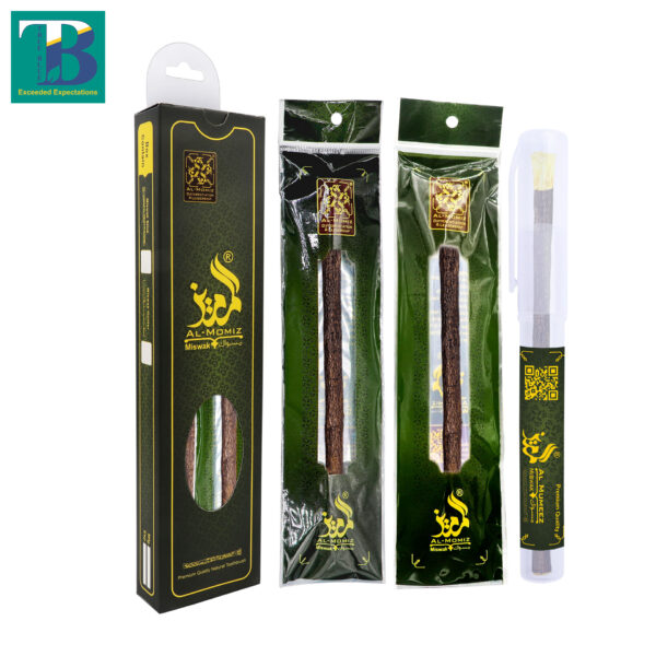Two olive miswak sticks with transparent plastic holder for natural oral hygiene