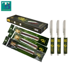 Three Olive Miswak sticks with plastic Doodiya holders placed on a white background.