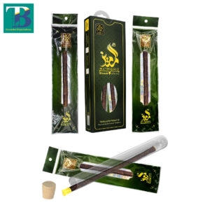 Three natural olive miswak sticks with elegant glass holder for oral hygiene and teeth whitening