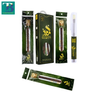Set of 3 natural olive Miswak sticks with durable plastic holders for oral hygiene and fresh breath.