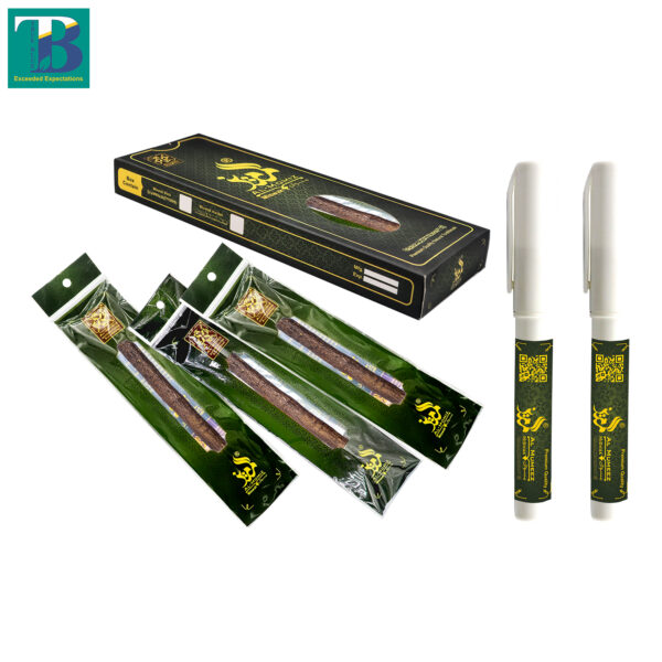 Three premium thick miswak sticks with two Doodiya holders for natural oral care, teeth whitening, and fresh breath.