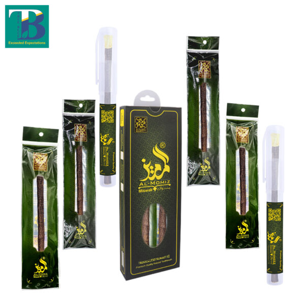 Olive Miswak with two plastic holders, ideal for natural teeth cleaning and oral hygiene.