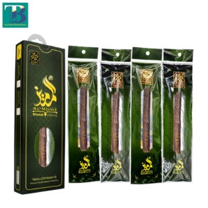 Four thick olive wood miswak sticks bundled together, natural teeth cleaning sticks made from premium olive tree branches.
