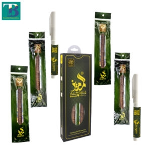 4 premium thick olive miswak sticks with 2 hygienic miswak holders for natural oral care and teeth whitening