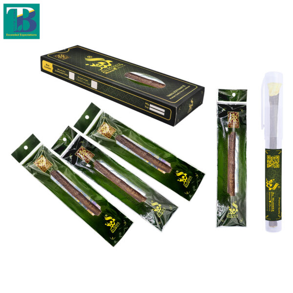 Four thick olive miswak sticks with plastic holder for natural teeth cleaning and oral hygiene