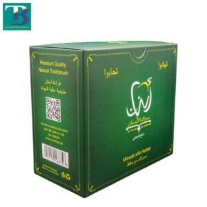 Al-Asnan Natural Miswak Stick in a green box, made from Salvadora persica for natural teeth cleaning.