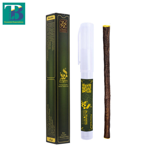 Olive Miswak stick with a transparent plastic holder.