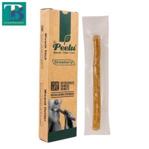 Peelu miswak infused with strawberry flavor, a natural herbal toothbrush for fresh breath and oral hygiene.