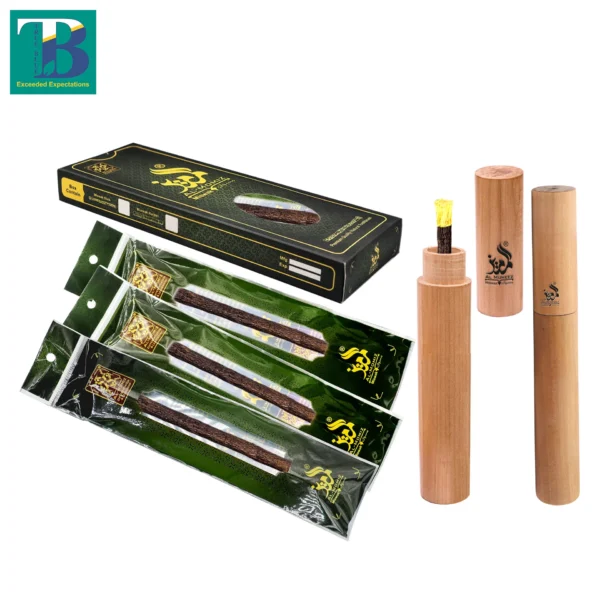 3 olive miswak sticks with 2 wood holders in box packing - natural teeth cleaning