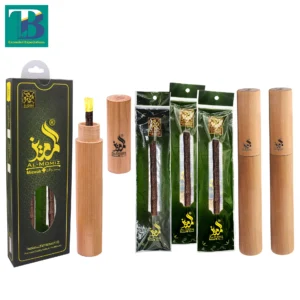 3 Olive Miswak sticks with 3 natural wood holders in box packing