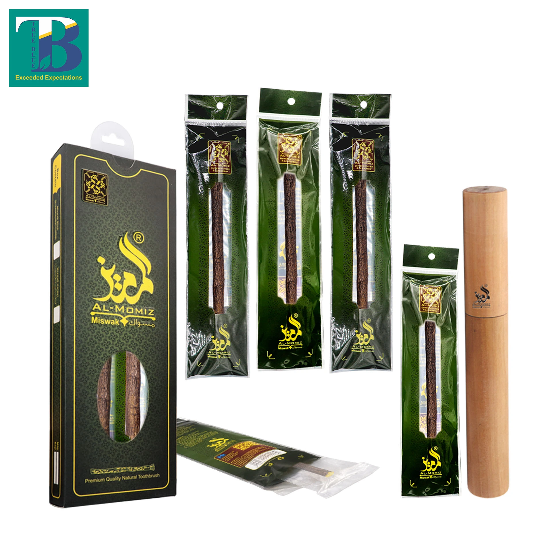 Premium 5 Olive Miswak sticks with natural wood holders for oral hygiene and teeth whitening