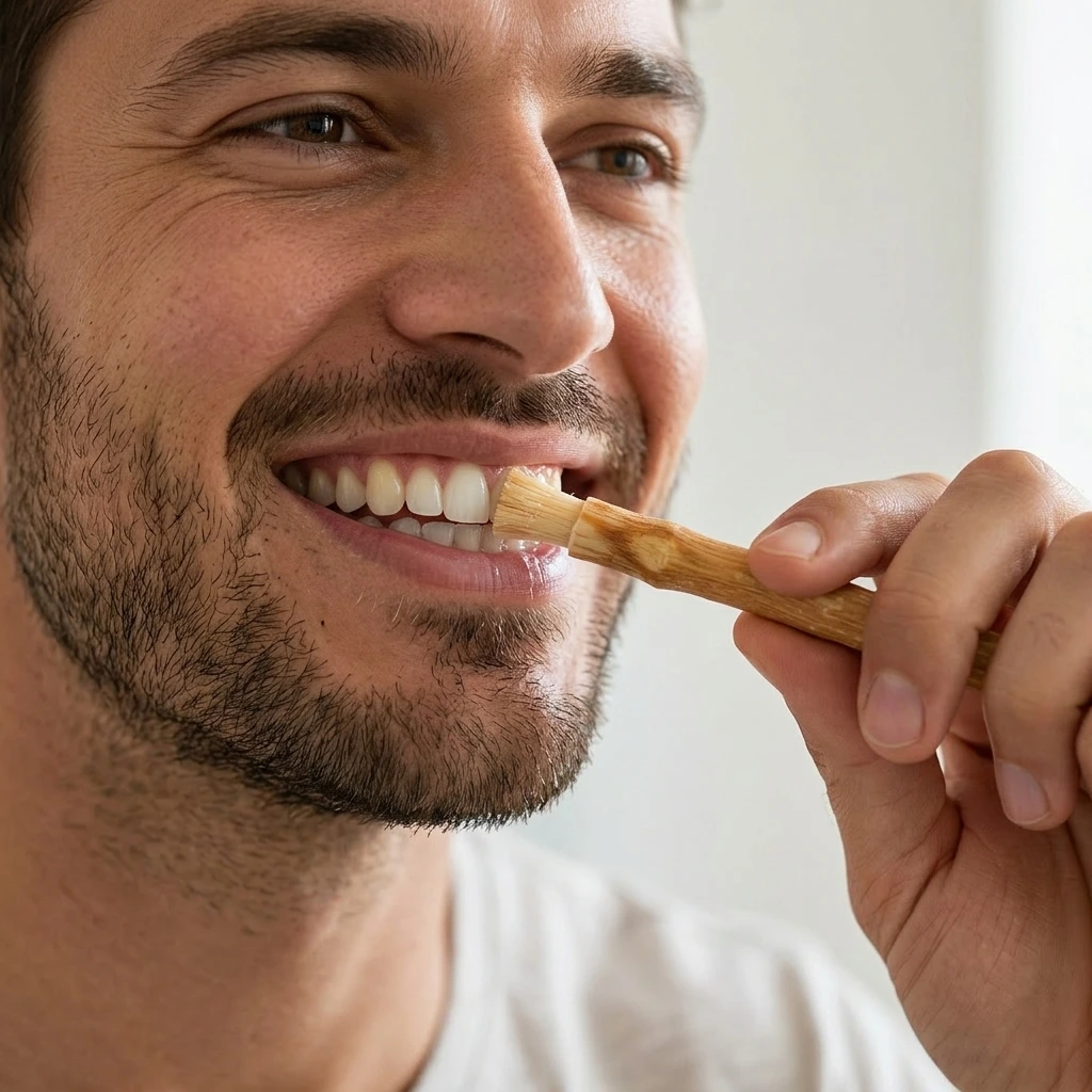 Brush the teeth with miswak